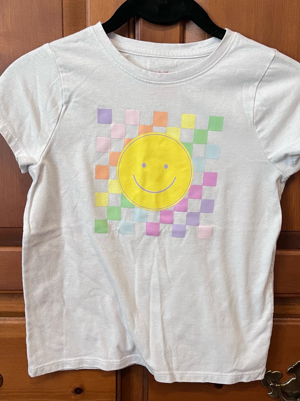 Cat & Jack White Tee with Yellow Smiley and Pastel Check